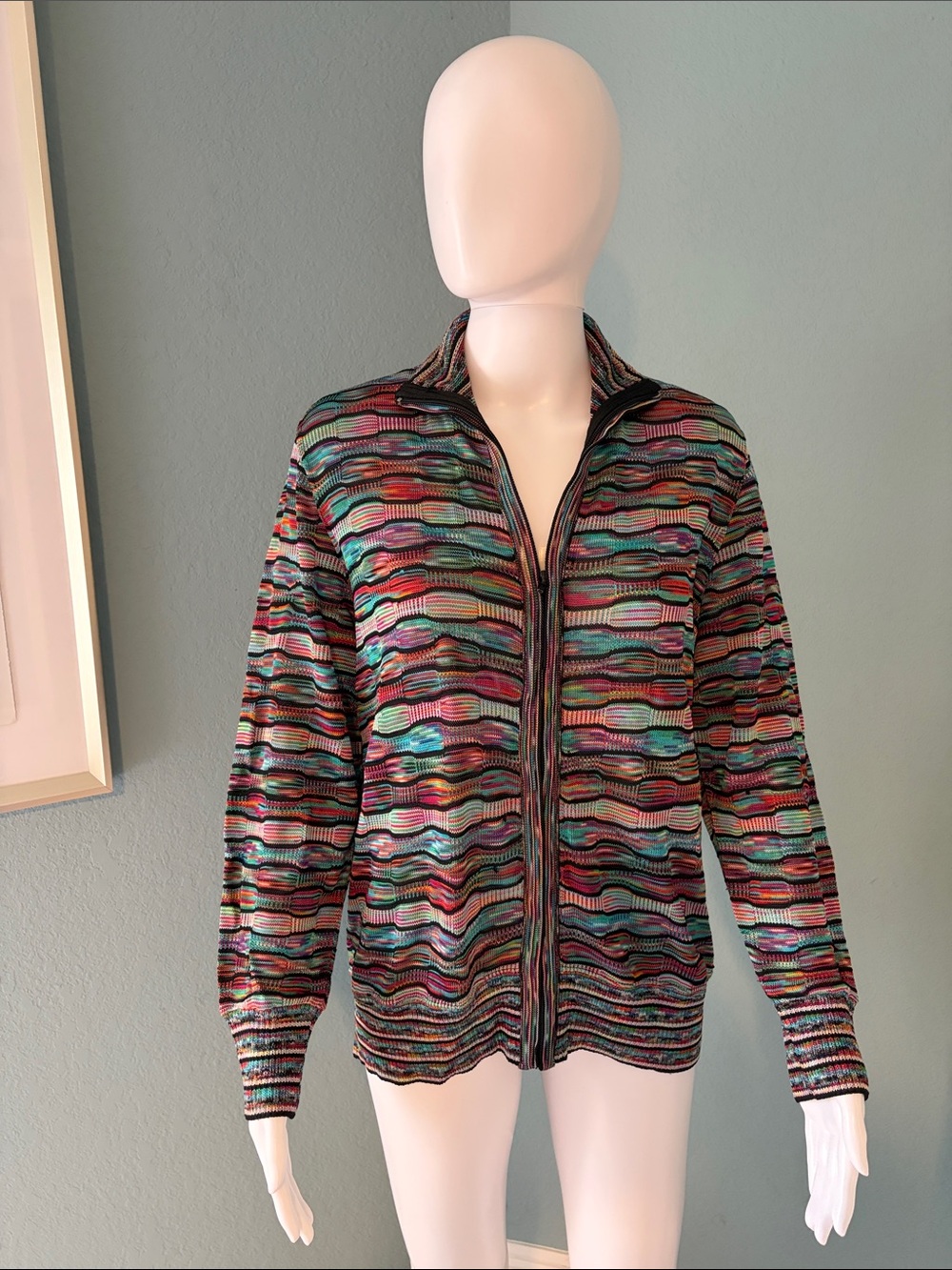 Vintage French Rags Multicolor Wave Knit Zip Cardigan